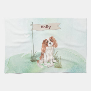 Custom Name Cavalier King Charles Spaniel Pet Dog Tea Towel