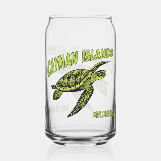 Custom Name Cayman Islands Turtle Can Glass (Back)