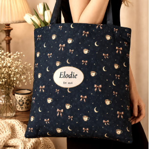 Custom Name Celestial Cottagecore Moon Reader Gift Tote Bag