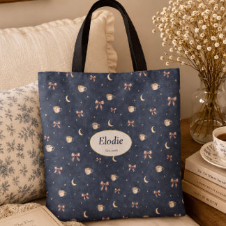 Custom Name Celestial Cottagecore Moon Reader Gift Tote Bag