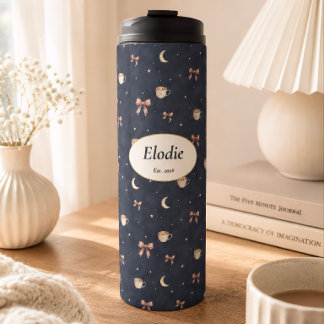 Custom Name Celestial Cottagecore Moon Stars Gift Thermal Tumbler