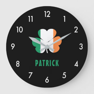 Custom Name Celtic Ireland Shamrock Irish Flag Large Clock
