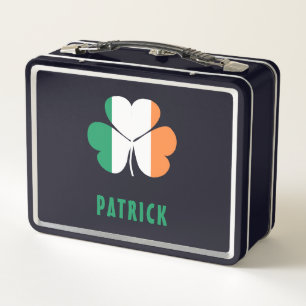 Custom Name Celtic Ireland Shamrock Irish Flag Metal Lunch Box