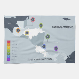 Custom Name Central America Map Tea Towel