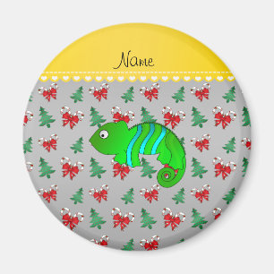 Custom name chameleon silver candy canes bows magnet