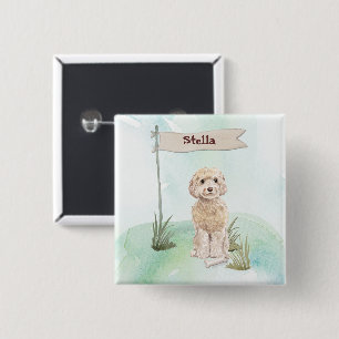 Custom Name Champagne Cockapoo Pet Dog 15 Cm Square Badge