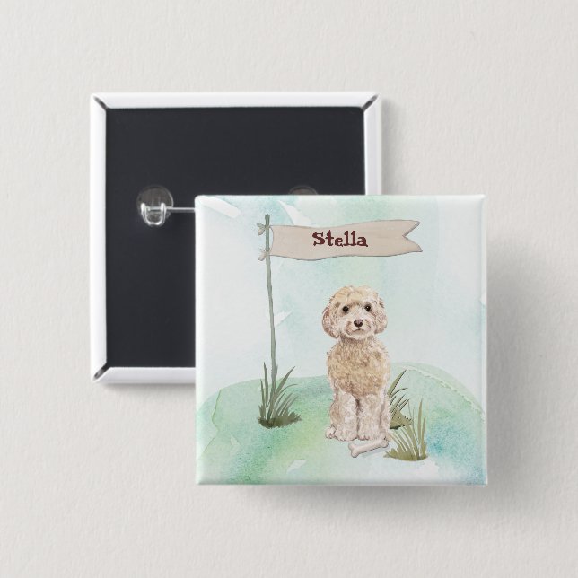 Custom Name Champagne Cockapoo Pet Dog 15 Cm Square Badge (Front & Back)