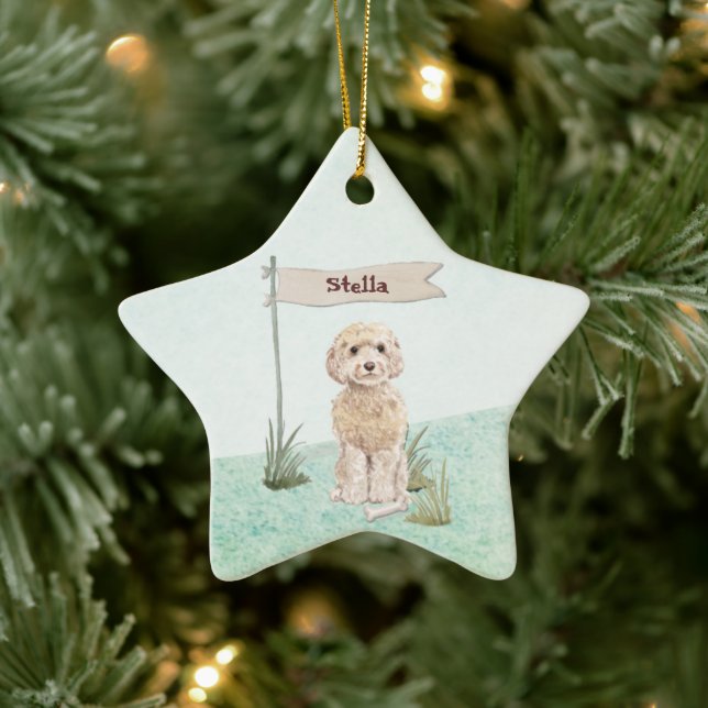 Custom Name Champagne Cockapoo Pet Dog Ceramic Tree Decoration (Tree)