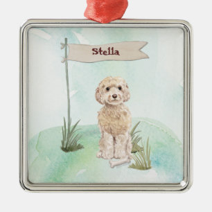 Custom Name Champagne Cockapoo Pet Dog Metal Tree Decoration
