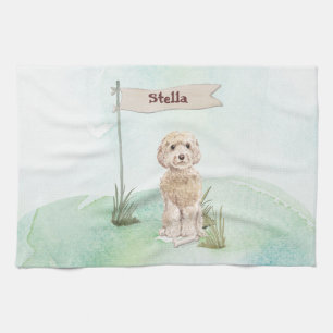 Custom Name Champagne Cockapoo Pet Dog Tea Towel