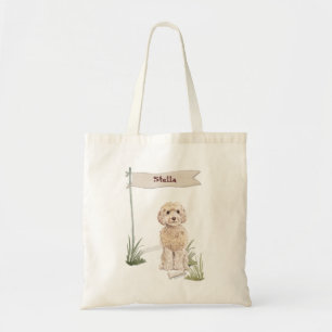Custom Name Champagne Cockapoo Pet Dog Tote Bag