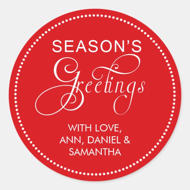 Custom Name Changeable Colour Season's Greetings Classic Round Sticker (Front)