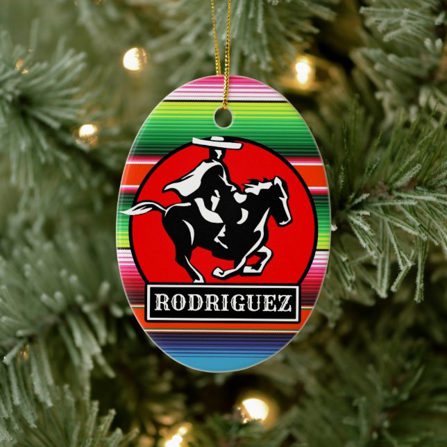 Custom NAME Charro Horse Spanish Mexican Serape Ceramic Tree Decoration (Tree)