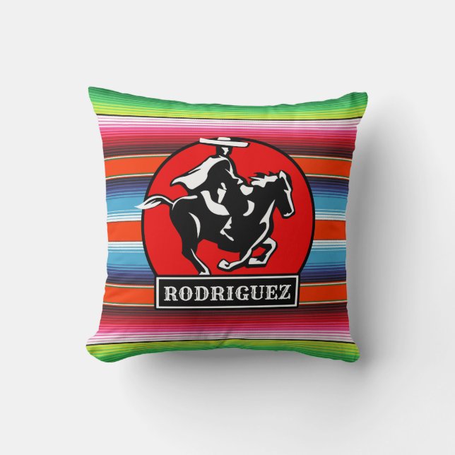 Custom NAME Charro Horse Spanish Mexican Serape Cushion (Front)