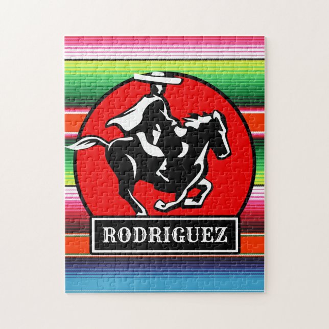 Custom NAME Charro Horse Spanish Mexican Serape Jigsaw Puzzle (Vertical)