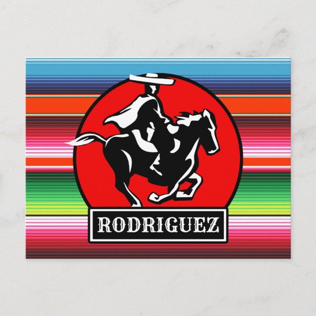 Custom NAME Charro Horse Spanish Mexican Serape Postcard (Front)