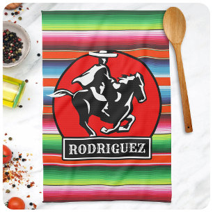 Custom NAME Charro Horse Spanish Mexican Serape Tea Towel