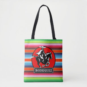 Custom NAME Charro Horse Spanish Mexican Serape Tote Bag