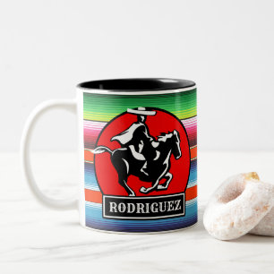 Custom NAME Charro Horse Spanish Mexican Serape Two-Tone Coffee Mug