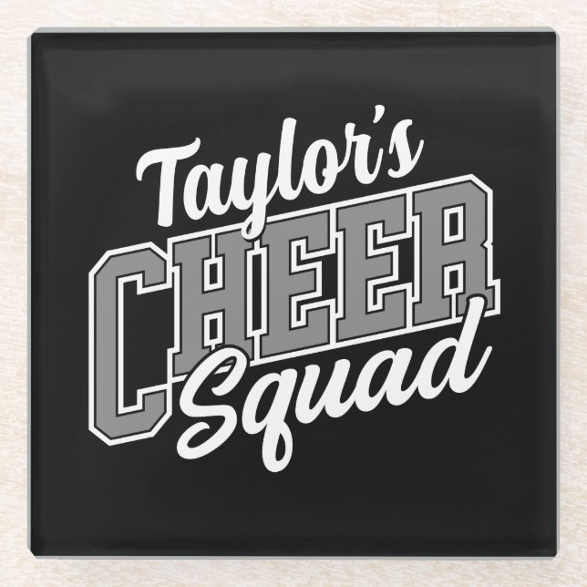 Custom NAME Cheerleader School Varsity Cheer Squad Glass Coaster (Front)