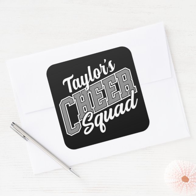 Custom NAME Cheerleader School Varsity Cheer Squad Square Sticker (Envelope)