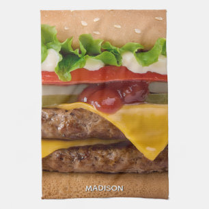 Custom Name Cheeseburger Tea Towel