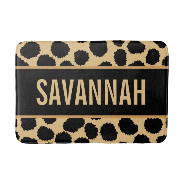 Custom Name Cheetah Animal Print Pattern Classic Bath Mat (Front)