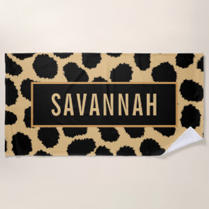 Custom Name Cheetah Animal Print Pattern Classic Beach Towel