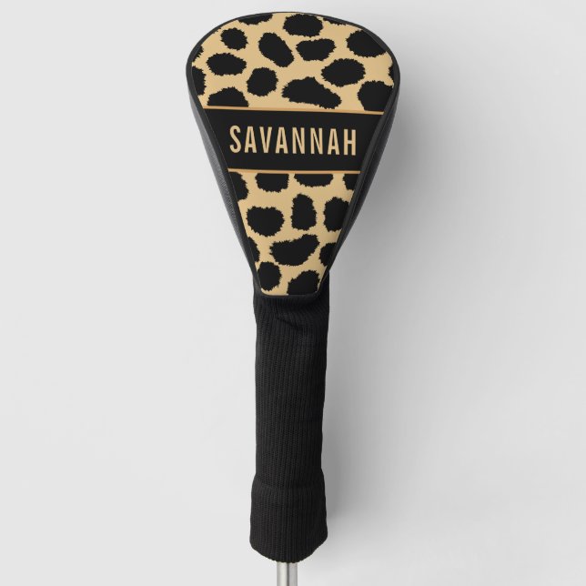 Custom Name Cheetah Animal Print Pattern Classic Golf Head Cover (Front)