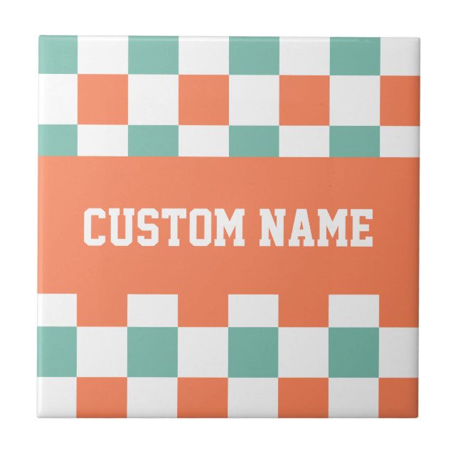 Custom Name Chequerboard Pattern Tile (Front)
