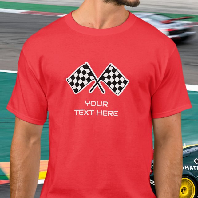 Custom Name Chequered Flag Car Red Dad T-Shirt (Creator Uploaded)