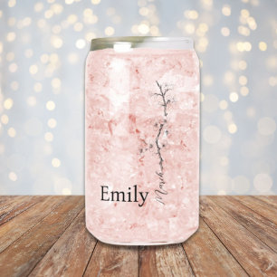 Custom Name Cherry Blossom March Birth Flower Can Glass