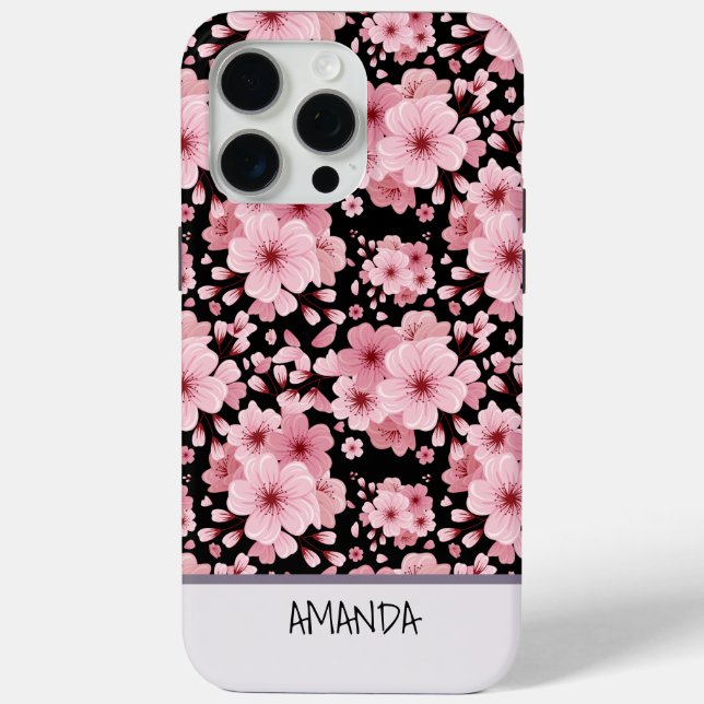 Custom Name Cherry Blossom pink floral pattern Case-Mate iPhone Case (Back)