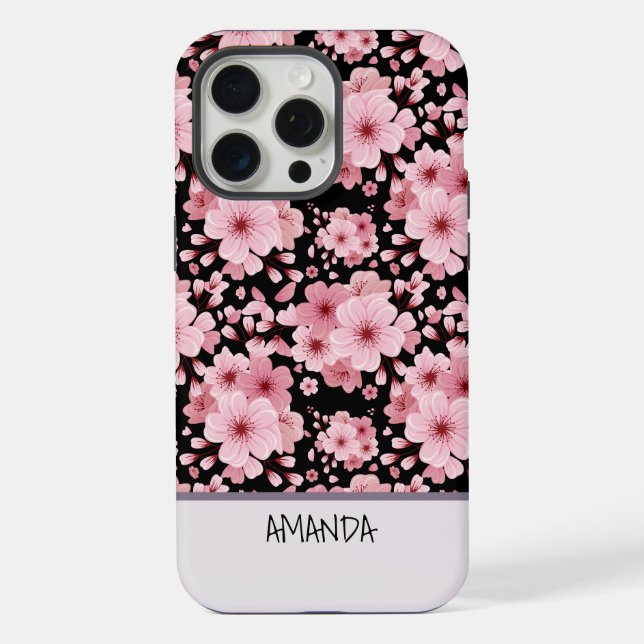 Custom Name Cherry Blossom pink floral pattern iPhone Case (Back)