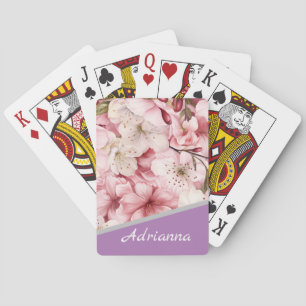 Custom Name Cherry Blossom Pink Garden Playing Cards