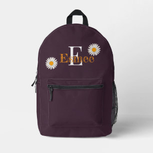 custom name cherry lacquer purple with daisy printed backpack