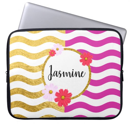 Image of Custom Name Chic Floral Laptop Sleeve | pink