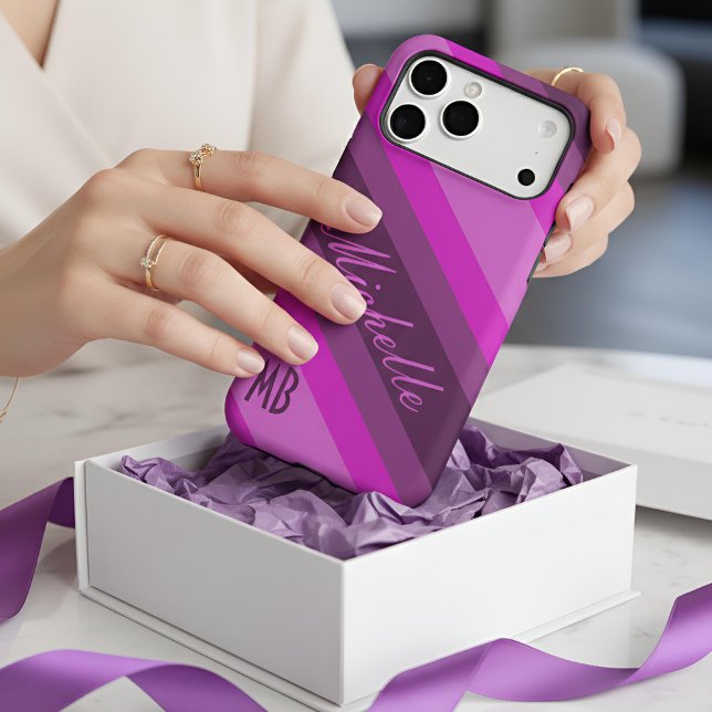 Custom Name Chic Pink & Purple Stripes (Creator Uploaded)