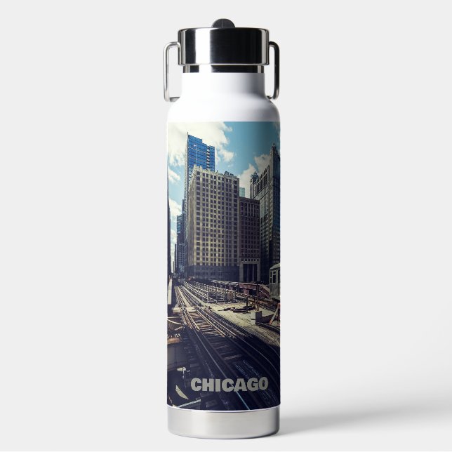 Custom Name Chicago USA Water Bottle (Front)