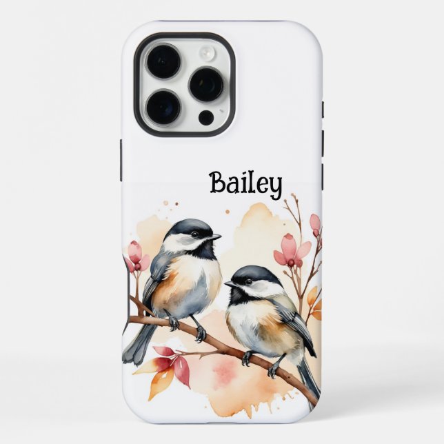 Custom Name Chickadee Wildlife Nature Animal Art iPhone Case (Back)