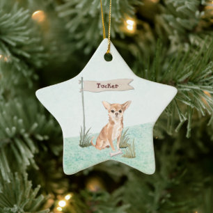 Custom Name Chihuahua Pet Dog Ceramic Tree Decoration