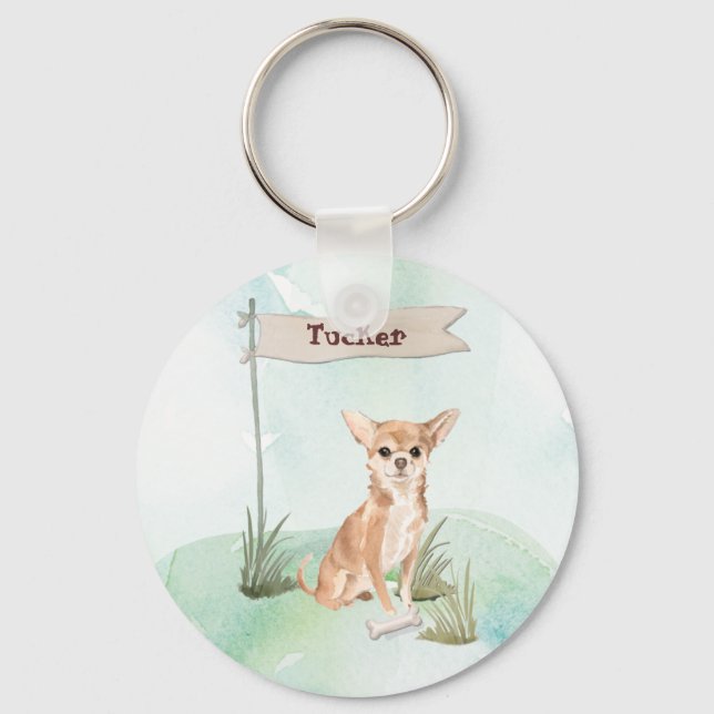 Custom Name Chihuahua Pet Dog Key Ring (Front)