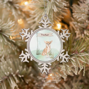 Custom Name Chihuahua Pet Dog Snowflake Pewter Christmas Ornament