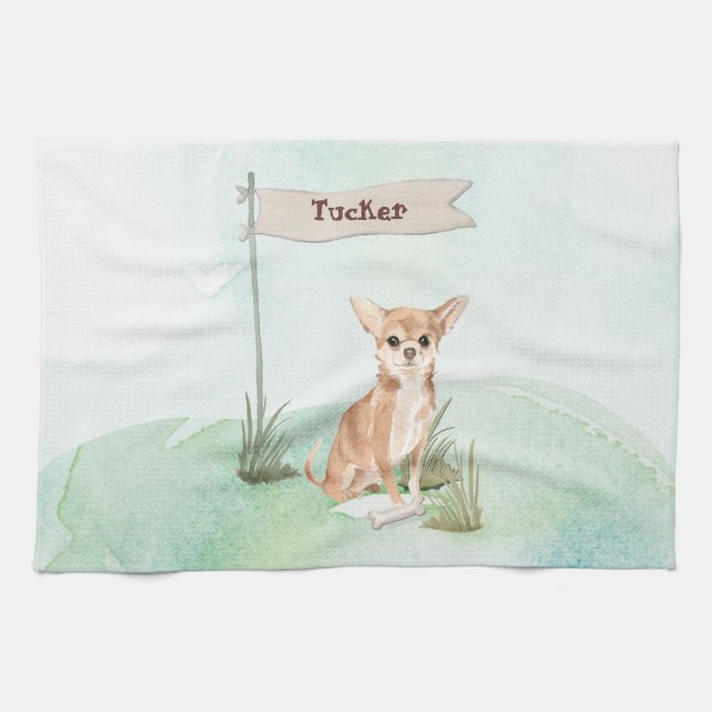 Custom Name Chihuahua Pet Dog Tea Towel (Horizontal)