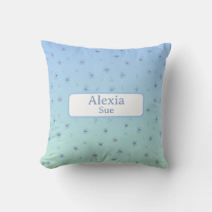 Custom Name Childs Room Decor Blues Flowers Cushion