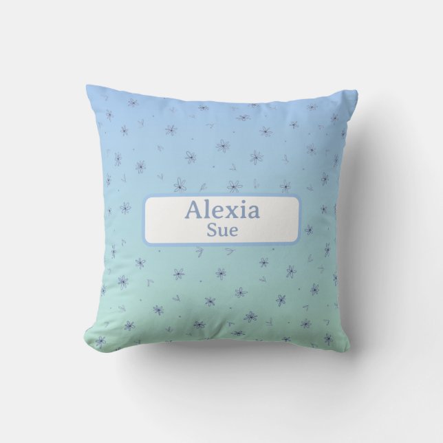 Custom Name Childs Room Decor Blues Flowers Cushion (Front)