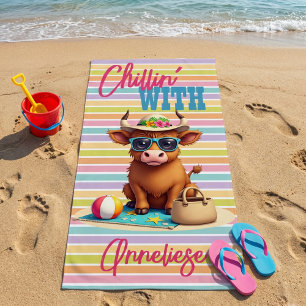 Custom Name "Chillin' With" Cute Beach Vacation  Towel
