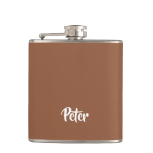 Custom name chocolate brown plain hip flask