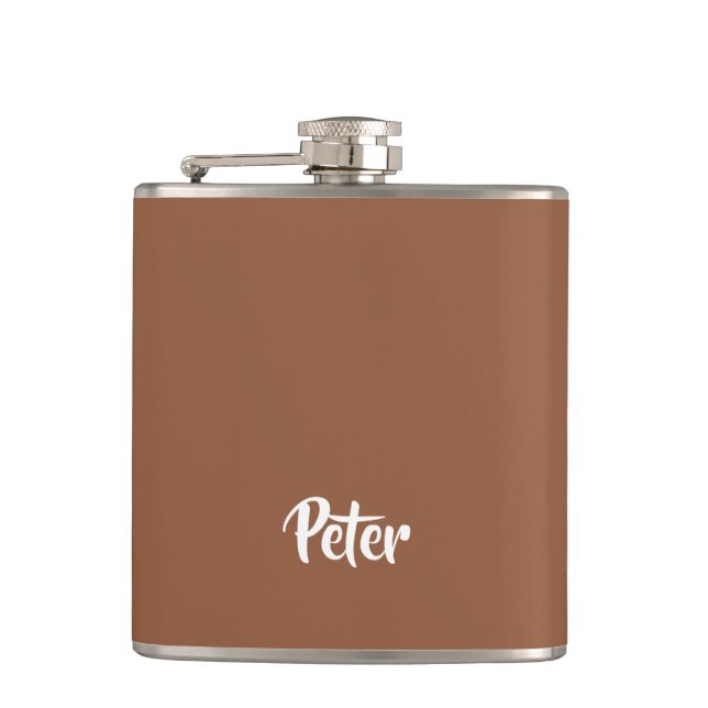 Custom name  chocolate brown plain hip flask (Front)