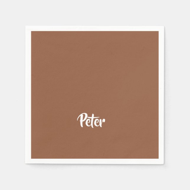 Custom name  chocolate brown plain napkin (Front)